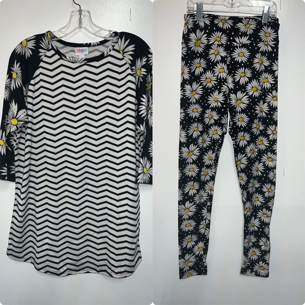 NWOT Rare Lularoe Chevron & Daisy Set Randy Top L & OS leggings